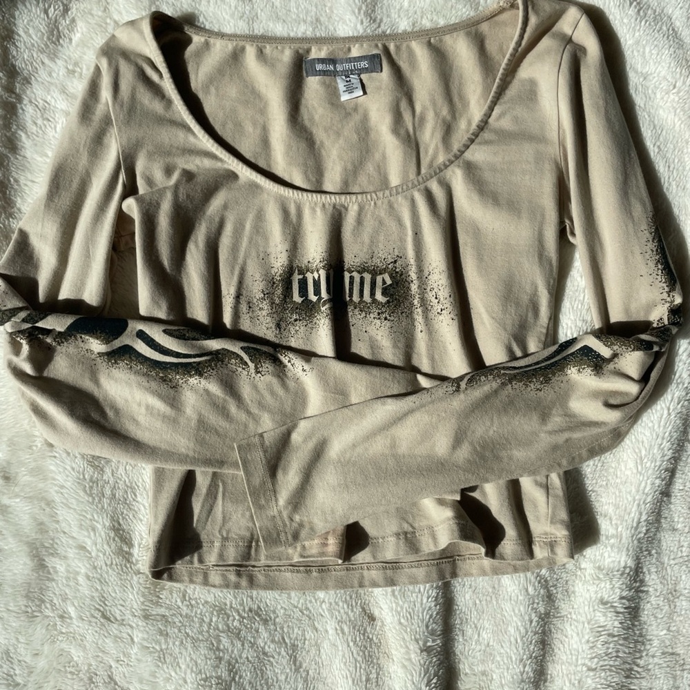 Urban Outfitters Cream Graphic Long Sleeve Blouse